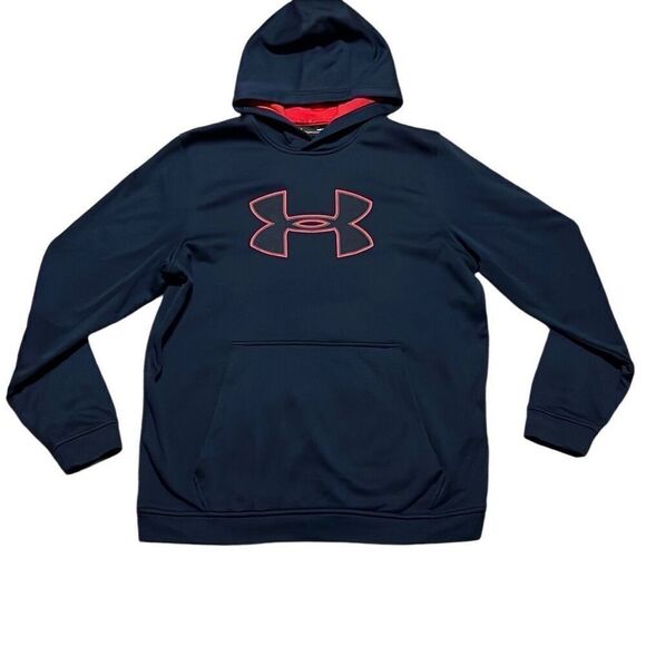 Under Armour Men’s Medium Loose Fit Navy @ Red Hooded Sweatshirt Hoodie - Picture 1 of 6